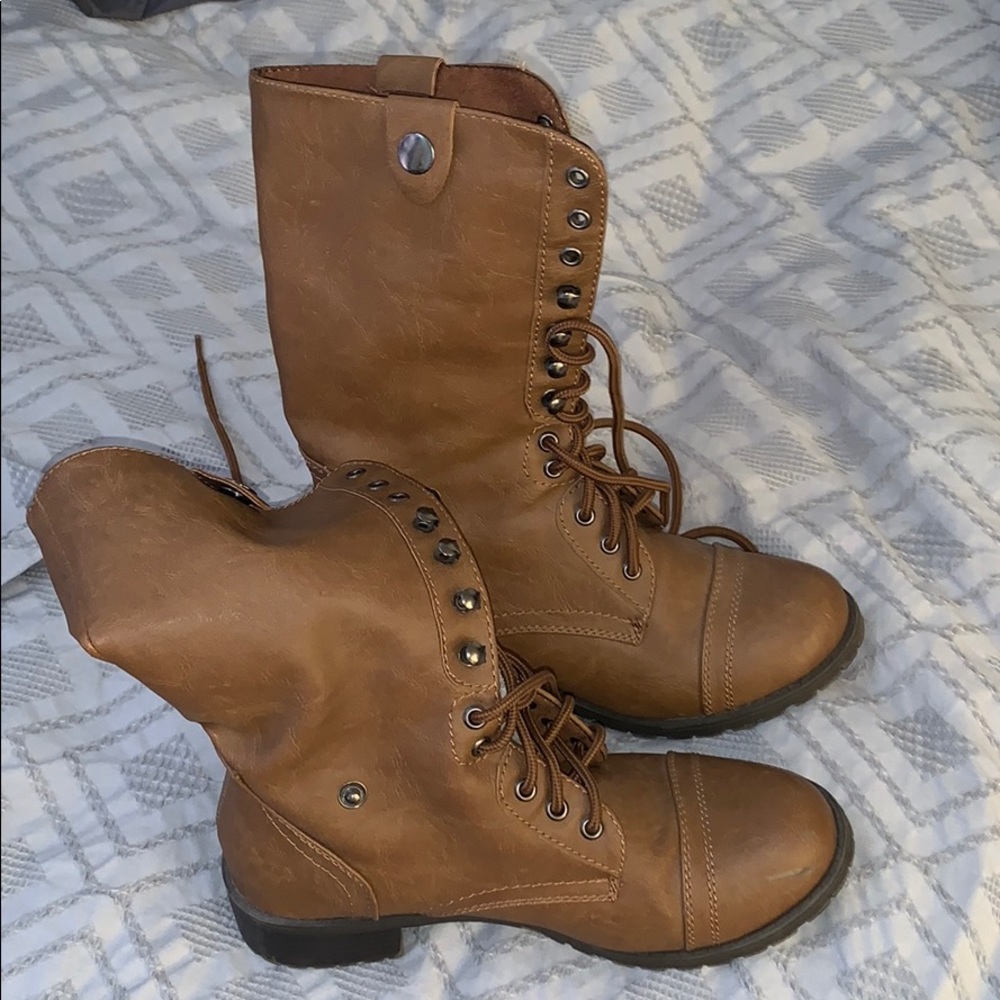 Brown combat boots